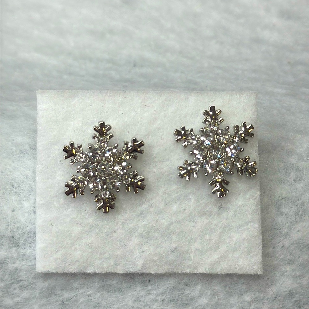 Sparkling Rhinestone Snowflake Earrings Sterling Silver Studs